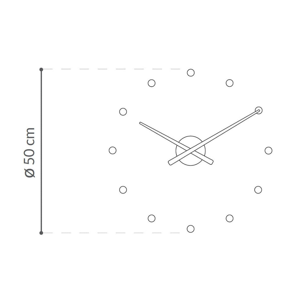 Wall clock design with dimensions indicating a diameter of 50 cm.