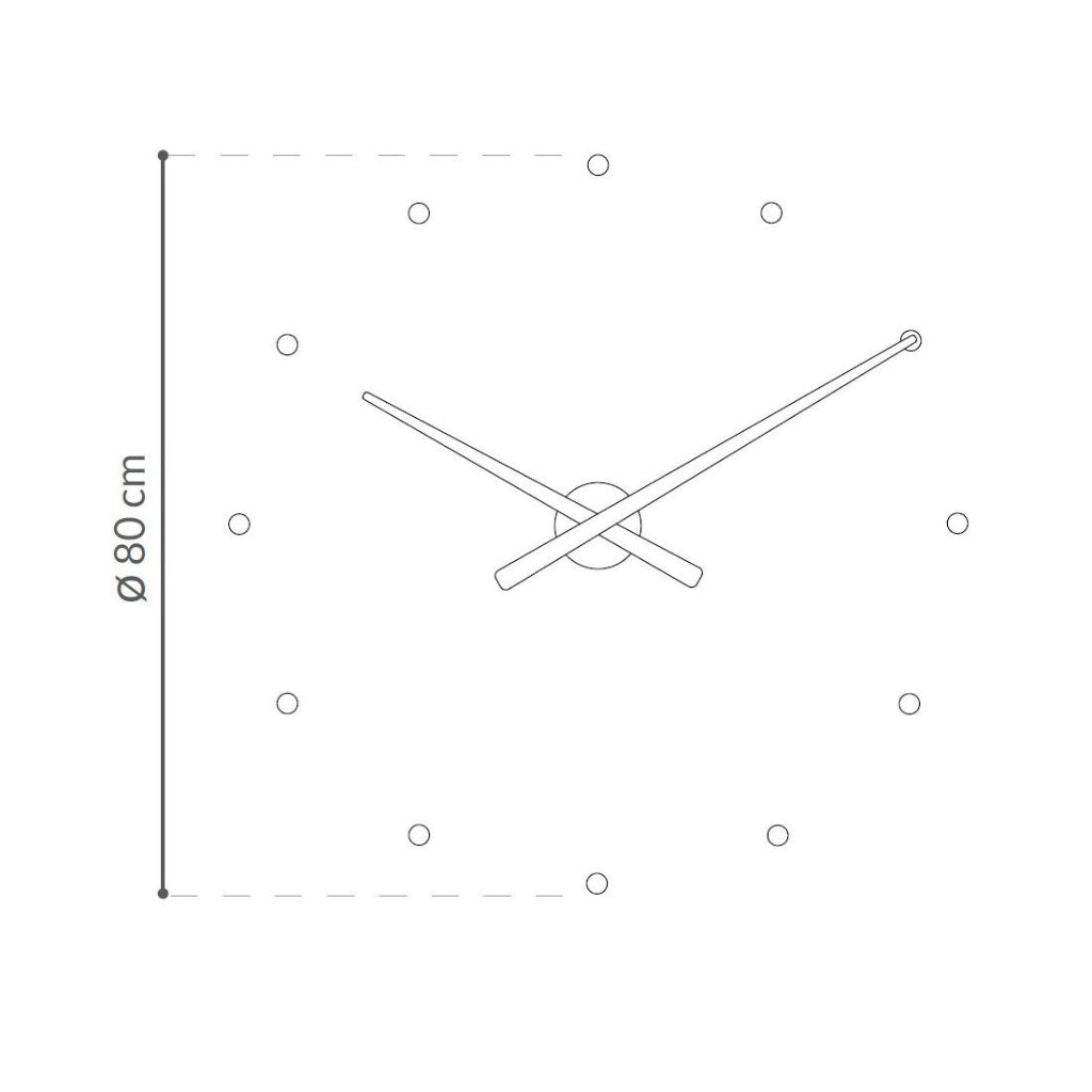 Diagram of a wall clock with dimensions indicated
