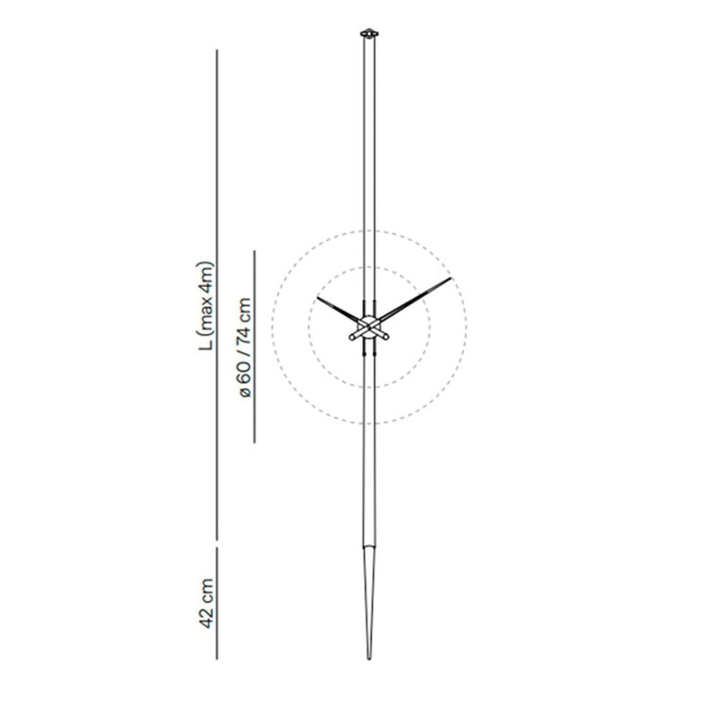 Measurement diagram of a wall clock with dimensions on a white background
