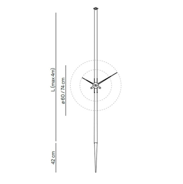 Measurement diagram of a tall, thin object with dimensions labeled.
