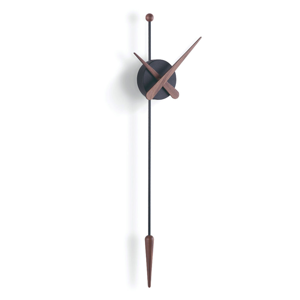 Modern wall clock with long pendulum on a white background