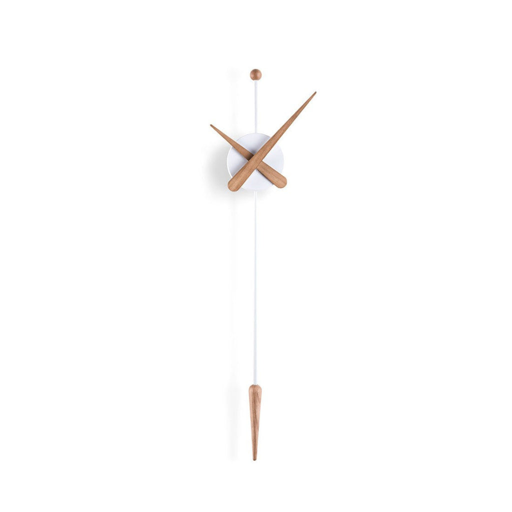 Minimalist wall clock with wooden design on a white background available at Spacio retail stores in Mumbaii & Kolkata and online.
