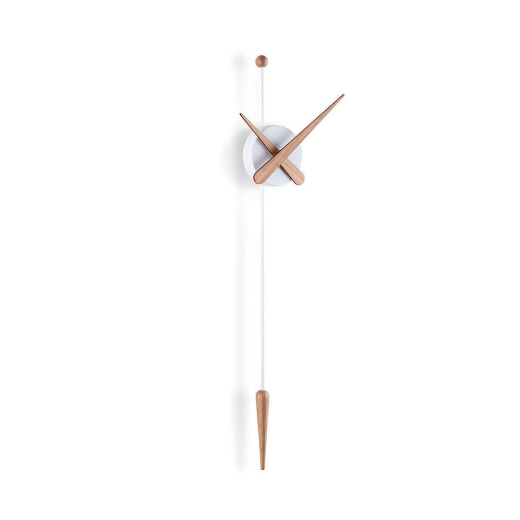 Minimalist wall clock with wooden accents on a white background