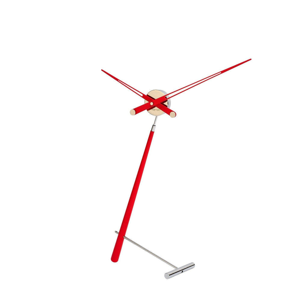 Modern wall clock with red arms on a white background available at Spacio retail stores in Mumbaii & Kolkata and online.