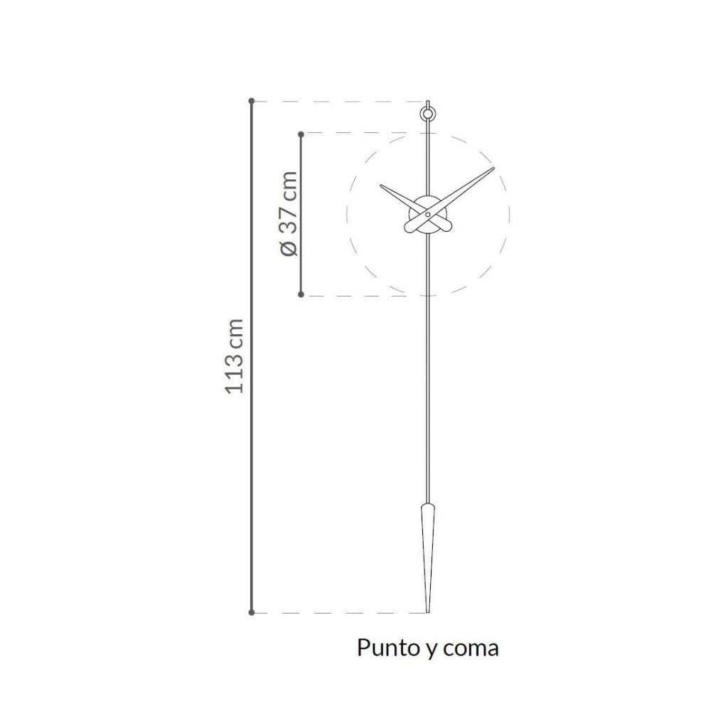 Measurement chart of a wall clock with dimensions on a white background