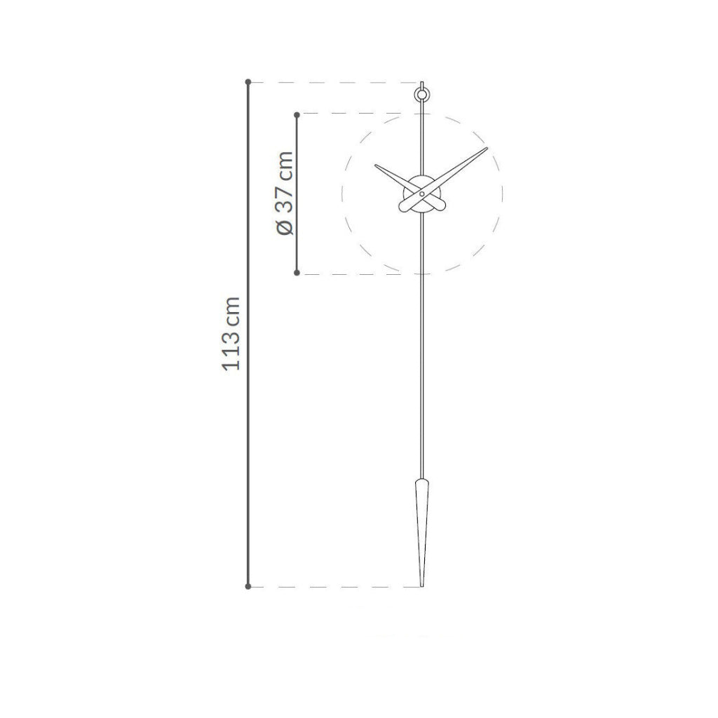 Measurement diagram of a wall clock with dimensions on a white background
