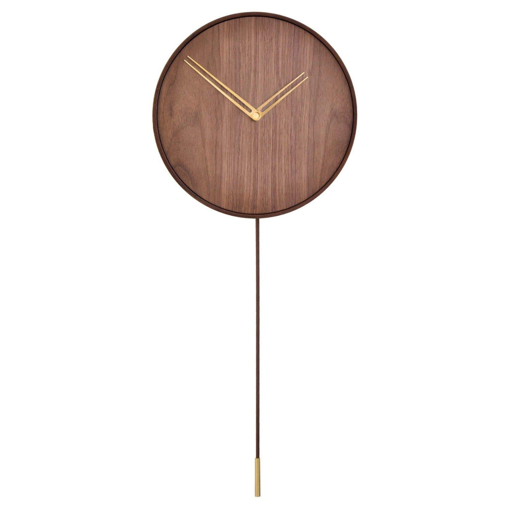 Wooden wall clock with a pendulum on a white background available at Spacio retail stores in Mumbaii & Kolkata and online.