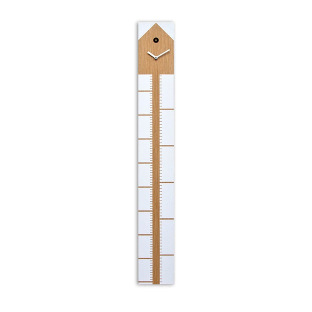 Wooden ruler with a clock face on a white background from Progetti available at Spacio retail stores in Mumbaii & Kolkata and online.