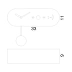 White line drawing of a clock with numbers and symbols on a white background