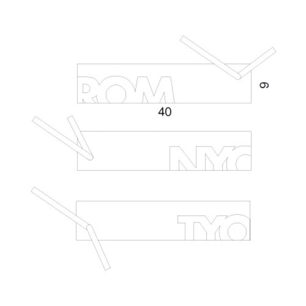 Outline of a shirt with text 'ROM 40 NYC TYO' on a white background