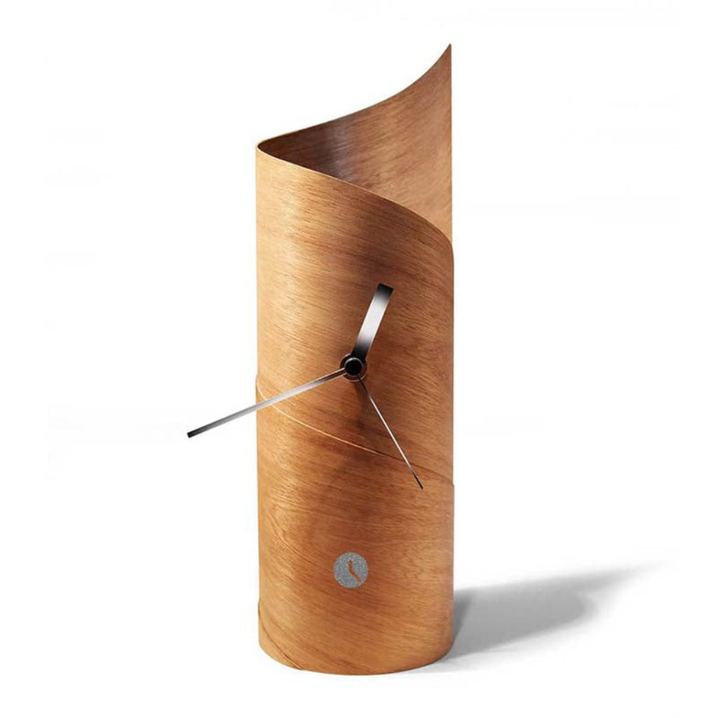 Wooden wall clock with a modern design on a white background